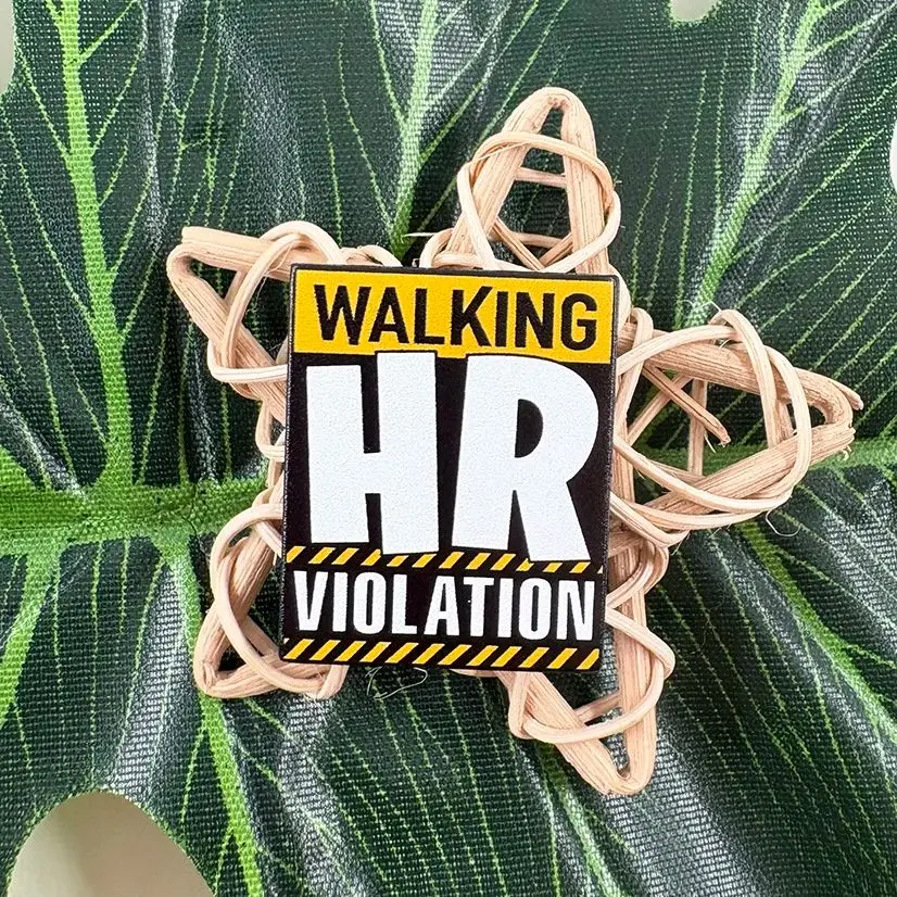 Walking Hr Violation Warning Enamel Pin Employee Funny Corporate Party Humorous Lapel Brooch Badge Accessories Gift Collection