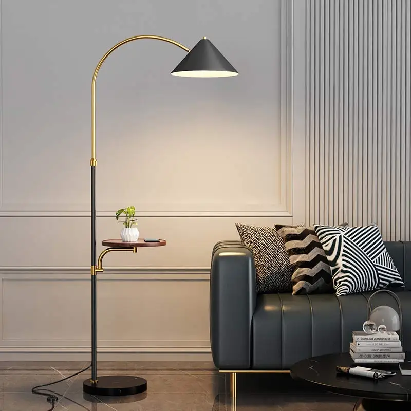 Living Room Led Floor Lamp Design Nordic Stand Light Home Decor Bedroom Bedside Sofa Lighting Fixture Fabric Lampshade Black