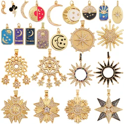 New Trendy Shining Sun Moon Star 18K Gold Plated Charm Pendant,Inlaid Cubic Zirconia Jewelry Necklace Bracelet Making Supply M57
