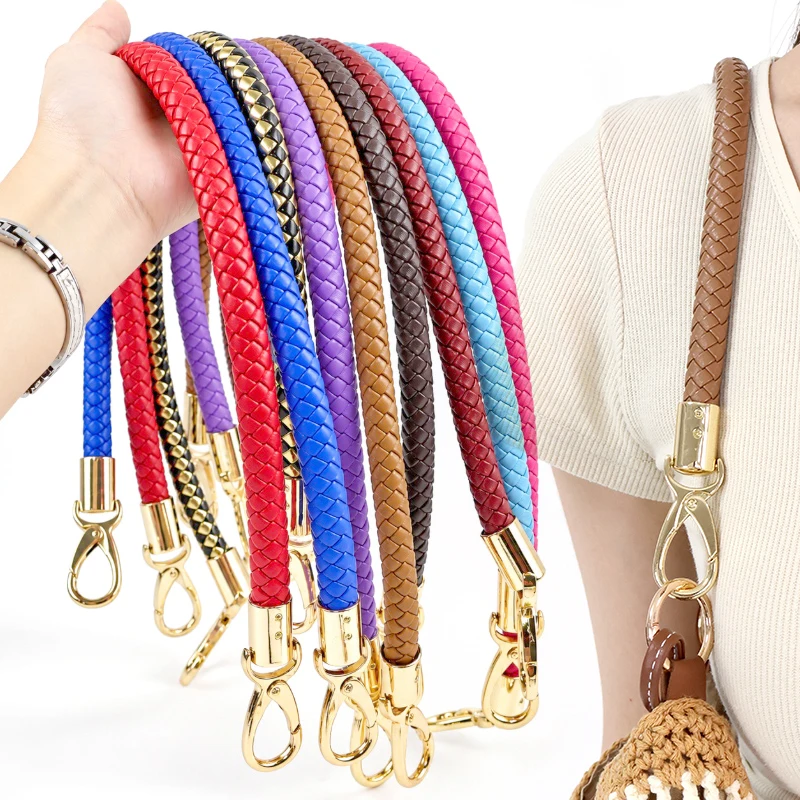 Deepeel 2Pcs 30/40/50/60cm Bag Handles Woven Leather Rope Shoulder Strap with Metal Buckles Handbag Replace DIY Bags Accessories