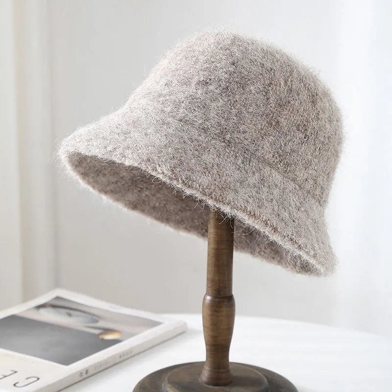 Winter Eimer Hut Frauen Einfarbig Winddicht Warm Halten Dicke Einfarbig Gestrickte Beanie Hut
