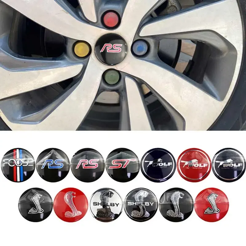 56mm 4PCS Car Wheel Center Hub Cap Sticker Emblem Decal for Foose RS ST Wolf Shelby Focus Everest Kuga Ranger Explorer Fiesta