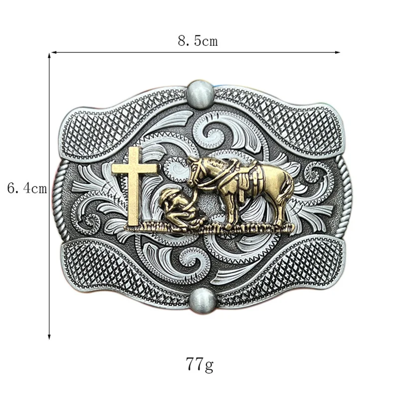 Lead the horse prayer cross belt buckle Western ethnic style