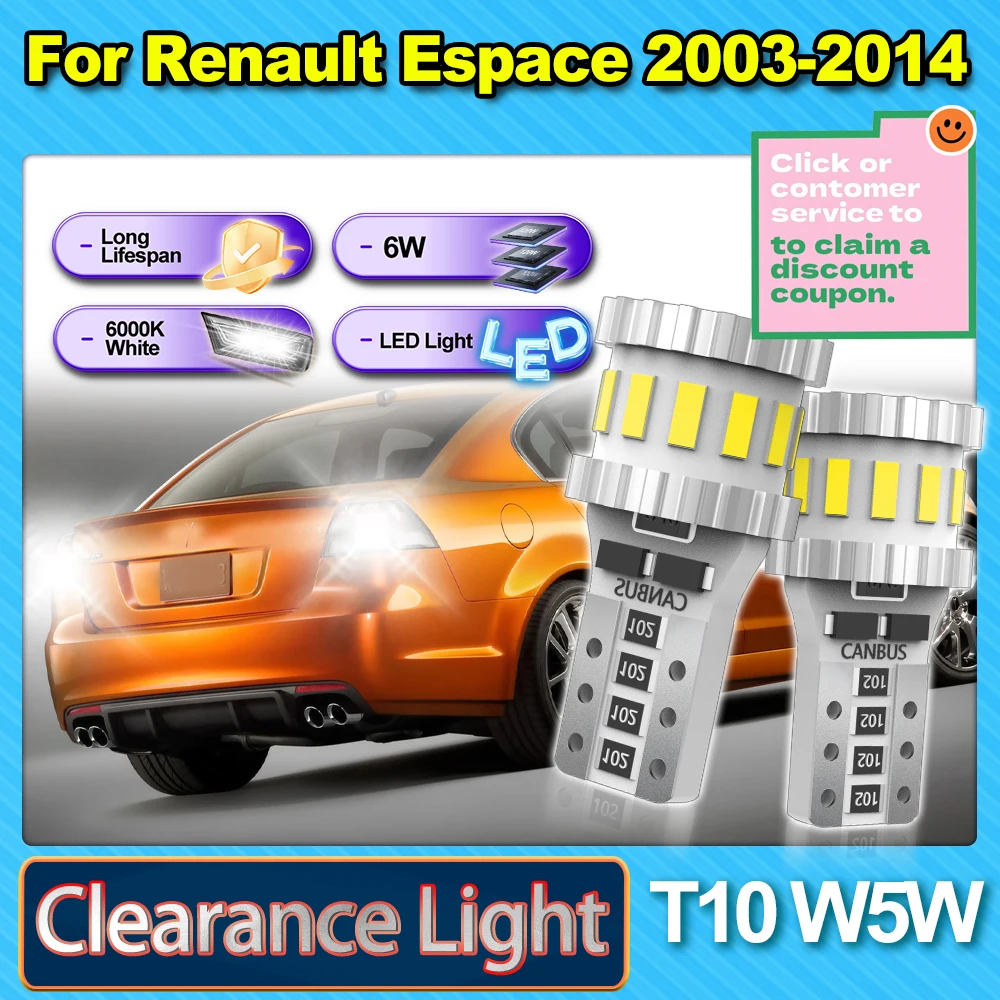 

Светодиодный габаритный фонарь T10 для Renault Espace 2003 2004 2005 2006-2014 12 В, супер яркий 3400LM, маленькие фонари, освещение на 360 градусов