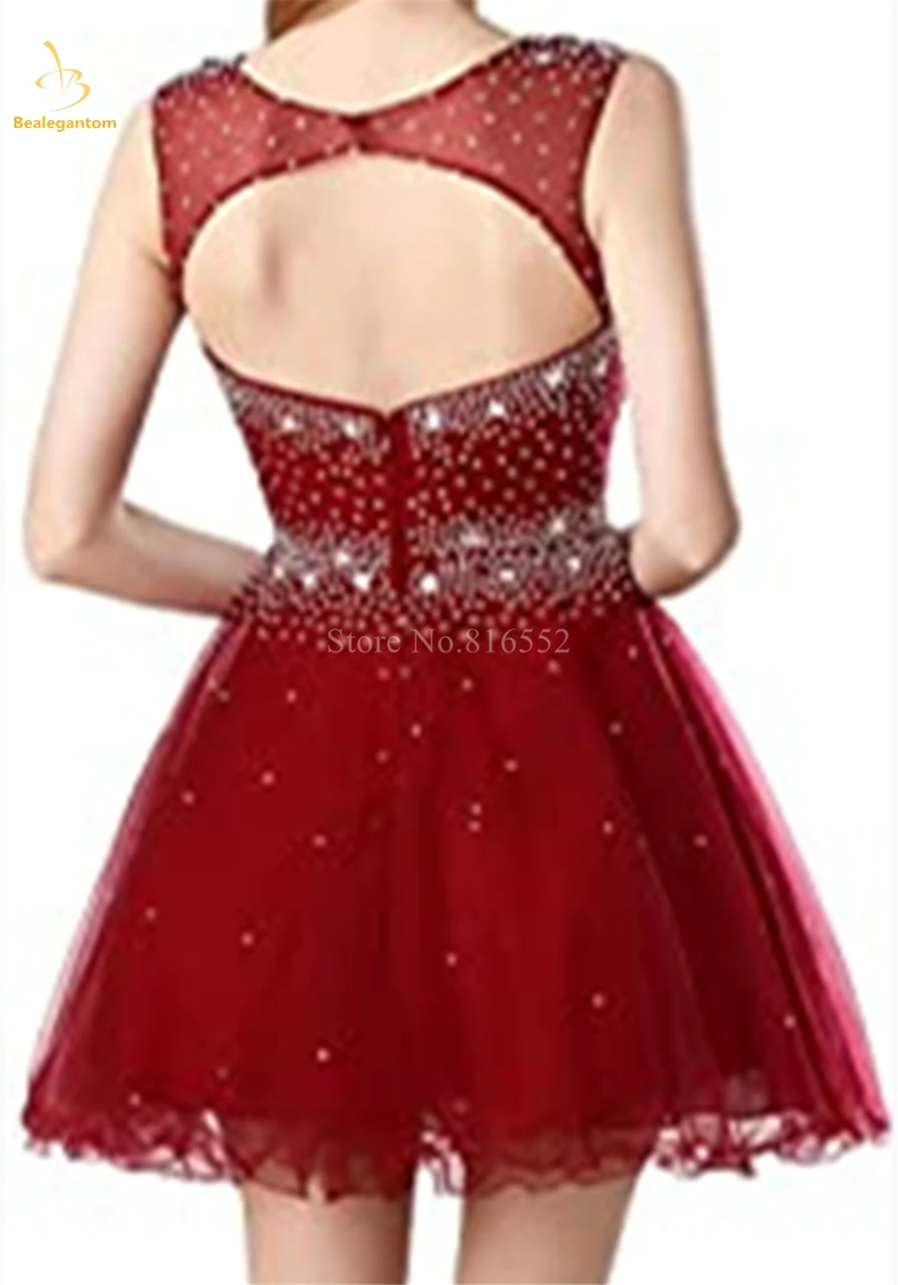 Bealegantom Illusion Scoop 짧은 홈 커밍 드레스 페르시 크리스탈 스팽글 백리스 Graudation 파티 파티 칵테일 가운 QA324