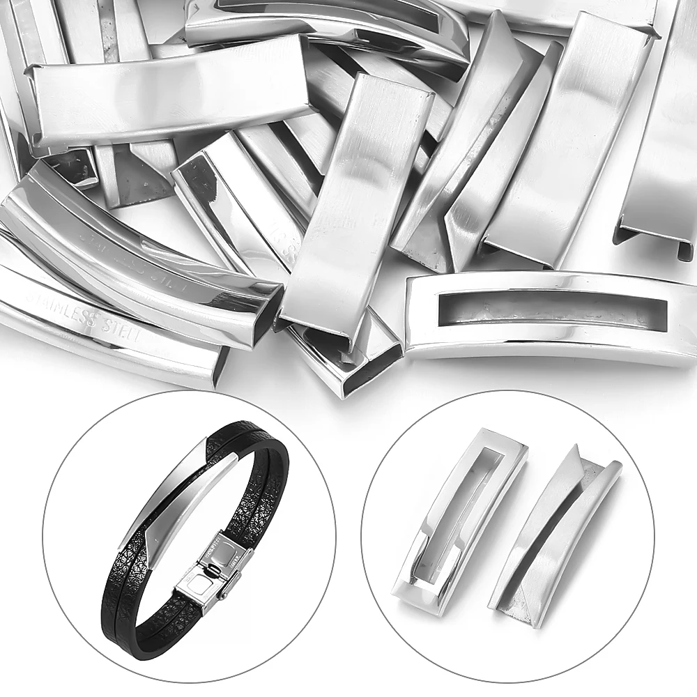 5-100Pcs Stainless Steel Curved Tube Beads Connectors Stright Tube for Handmade DIY Bracelet Necklace Jewelry Making Accessories