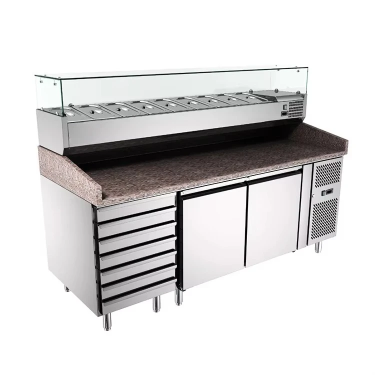 Marble Top and Professional Stainless Steel Pizza Prep Table/pizza Display Refrigerator Refrigerated Pizza Counter