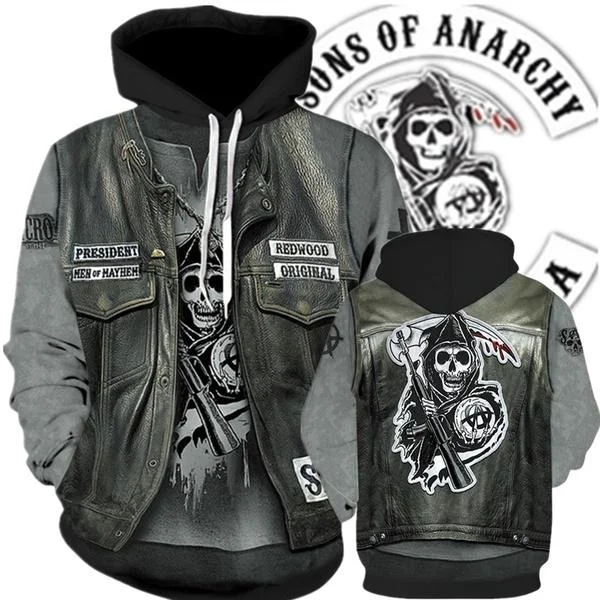 Vintage Sons of Anarchy Graphic Hoodie 3D Print Tracksuit Men Women Sweatshirts Autumn/Winter Loose Casual Street Style Pullover