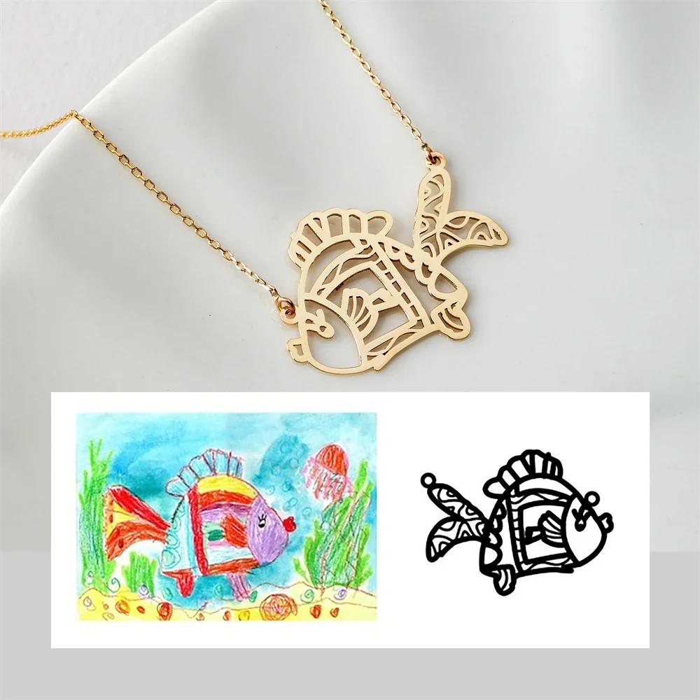 Customized Children's Painting Necklace Children's Art Graffiti Necklace Personalized Stainless Steel Necklace Custom Logo Gift