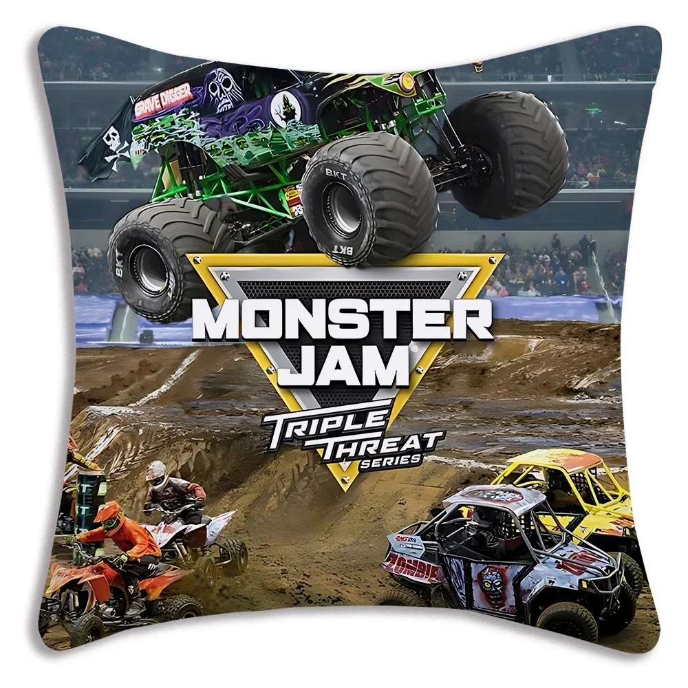 Monster Jam Monster Truck Cartoon Pillow Covers Cartoon Sofa Decorative Home Double-sided Printing Short Plush Cushion Cover