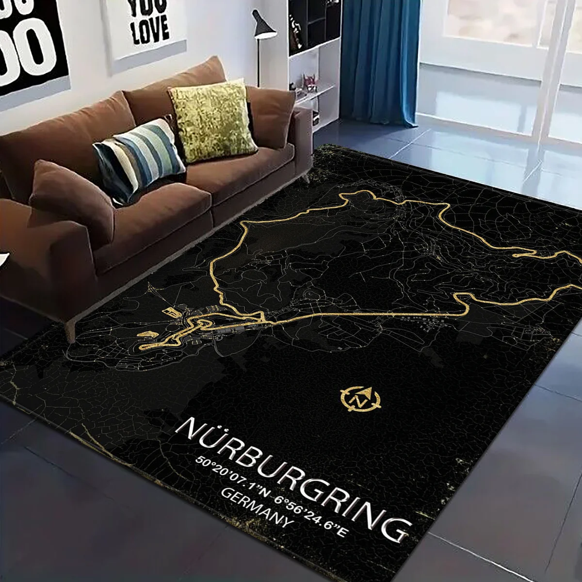 Nürburgring Track Map Rug – Fade-Resistant Polyester Rectangle Mat for Bedroom or Living Room Indoor Decor
