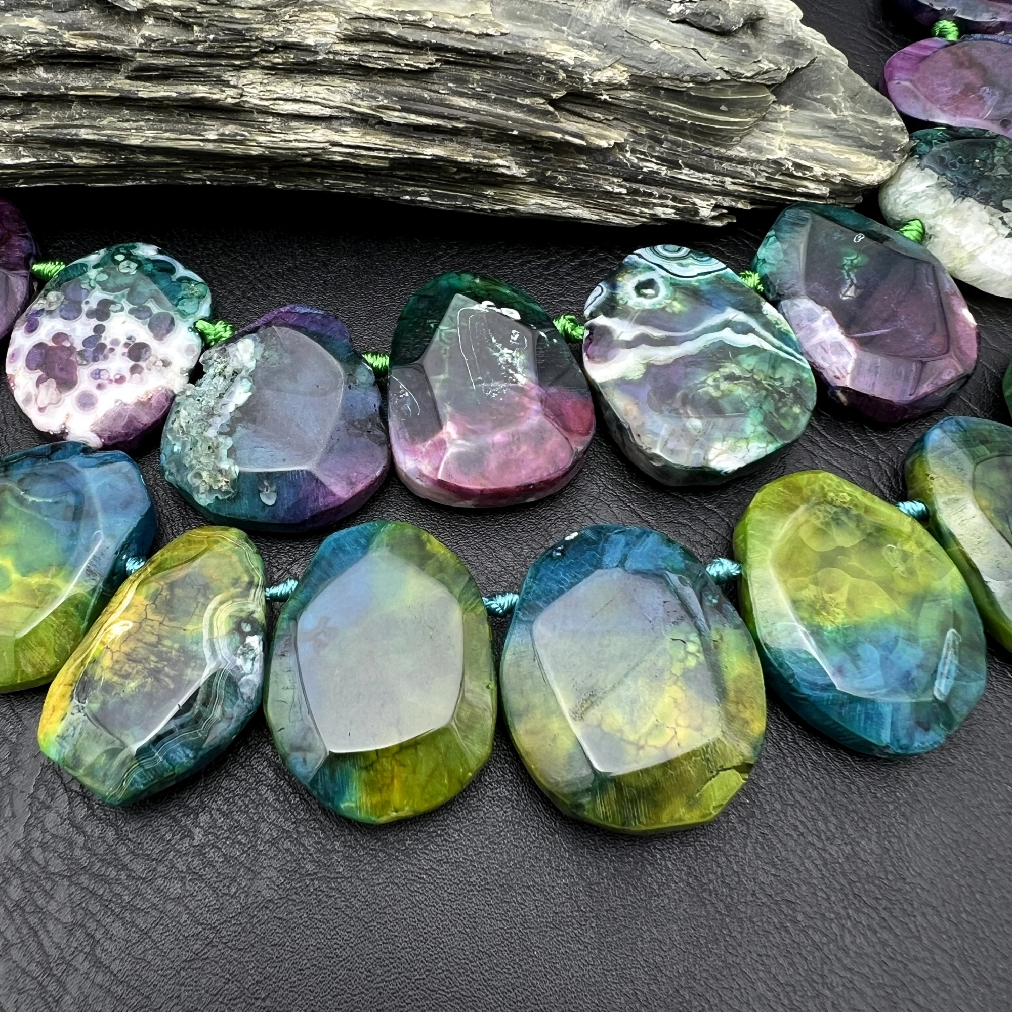 17Inchs Side Drilled Graduated Dragon Agates Faceted Slice Focus Beads For DIY Choker Necklace Jewelry Making MY240906