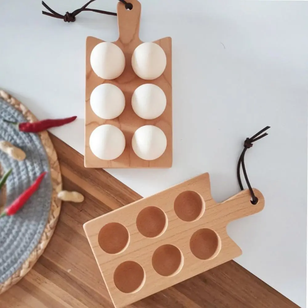 Handle Wood Egg Holder 4/6 Grids Double Row Egg Organizer Rack Hanging Hole Classified Compartments Wood Egg Tray Supermarket