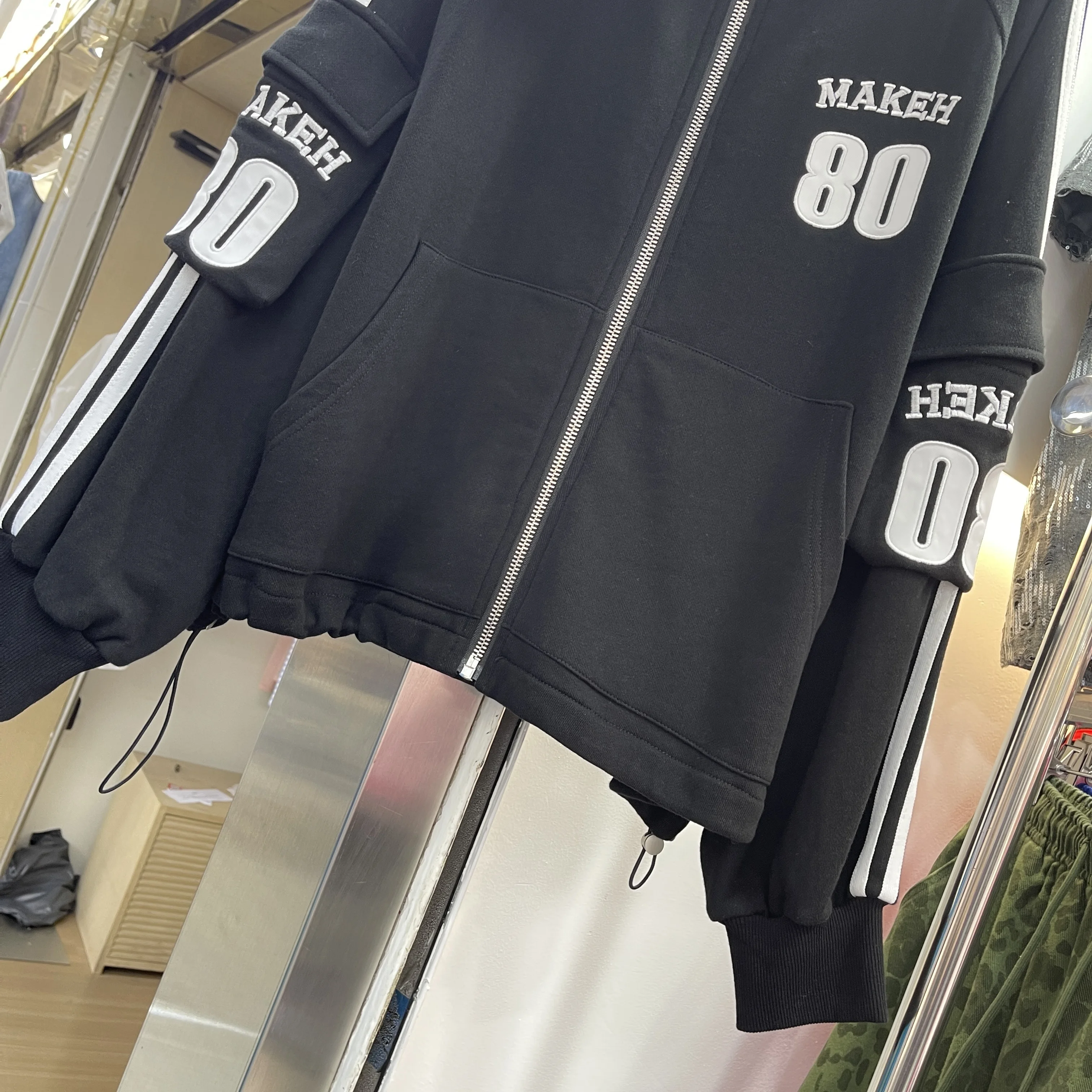 Korean Style Fashion Casual Retro Letter Embroidered Sweatshirt Long Sleeve Loose Versatile Zipper Jacket for Women Black Coat