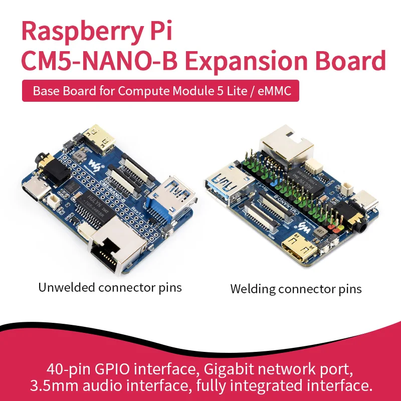 CM5-NANO-B Mini Expansion Board for Raspberry Pi Compute Module 5 with 4K HDMI USB 3.2 Gigabit Ethernet Dual MIPI Interface