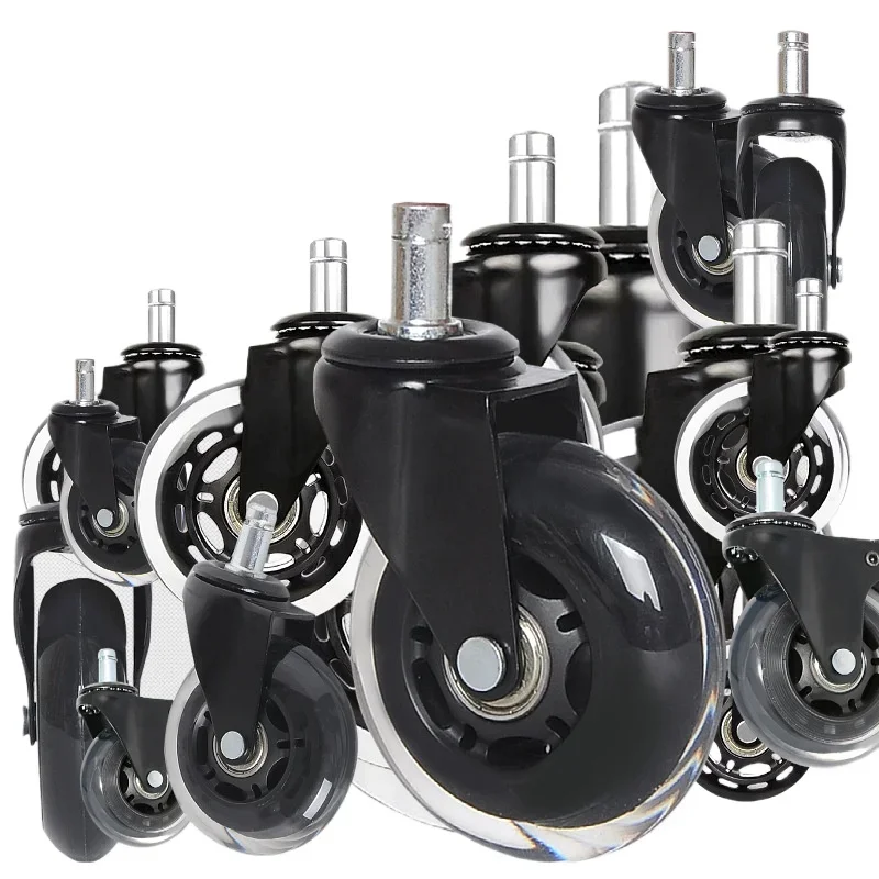 5 Pcs 2/2.5/3 Inch Transparent Wheel Brake/Universal M10/M11 Pu Office Furniture Chair Caster Maximum Load 200KG