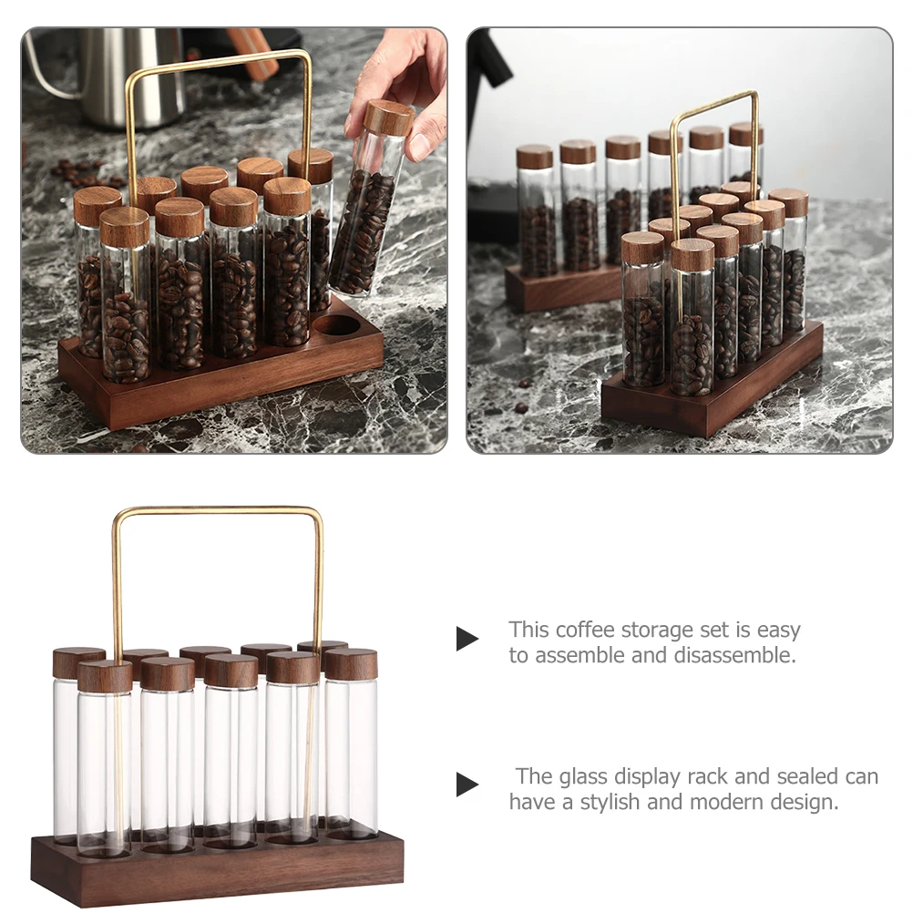 

10 Glass Coffee Bean Tubes Walnut Wood St Storage Display Sealed Scent Bottle Containers Set Home ganization Tool