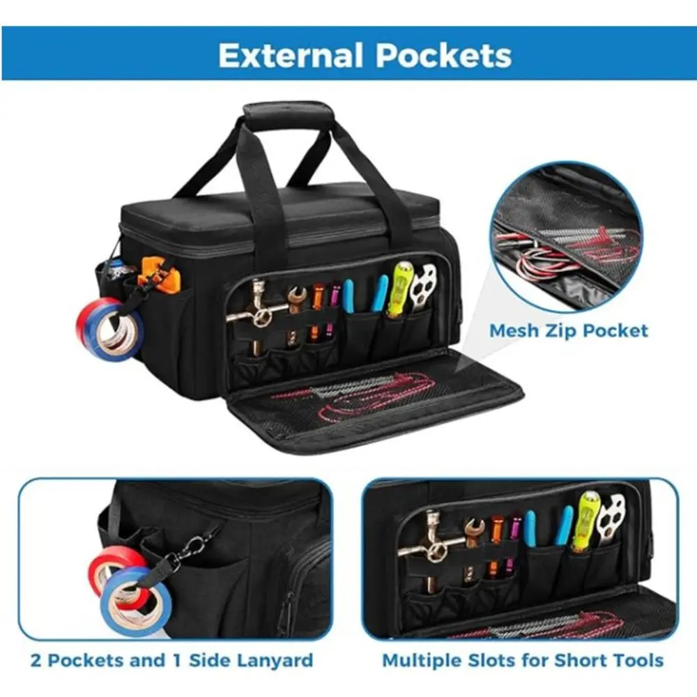 Comfortable Handle Tool Storage Bag Thick Padded Base Easy Carrying Tool Case Black Color Multifunctional Work Bag Home Garage