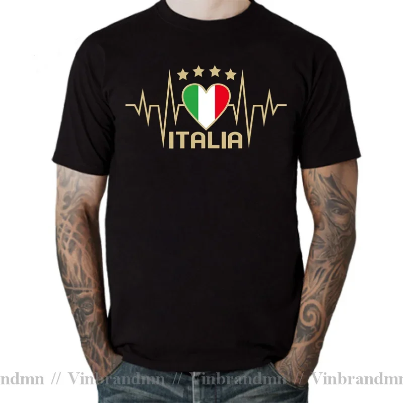 Italy Italian Soccer T Shirt Man Italian Heartbeat Gift TShirt Funny Italy Roma Flag T-Shirt Cool T Shirt Fitted Casual Men Tees