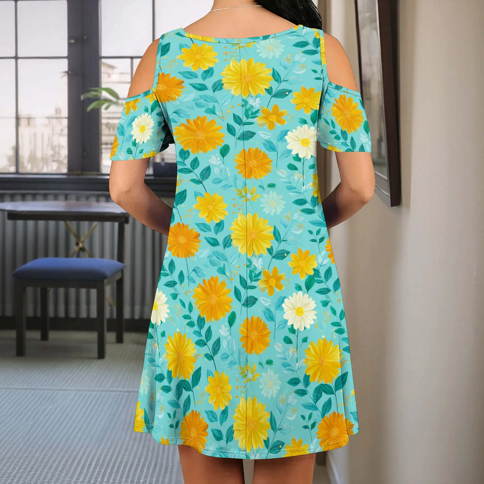 Robes d'été pour femmes, t-shirt décontracté, manches courtes, motif floral, couverture de plage avec poches