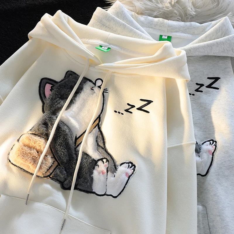 Niedliche kawaii Katze Hoodies Frauen neue Herbst dünne Frauen Pullover interessantes Design Kapuze Sweatshirt Frau y2k Streetwear