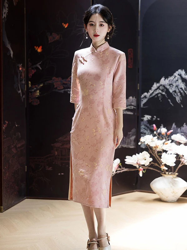 superbe-qipao-longue-en-daim-rose-dr-ele-ladylike-sle-tenue-quotidienne-coupe-confortable-faion-chinoise-retro-sle-seven-sve
