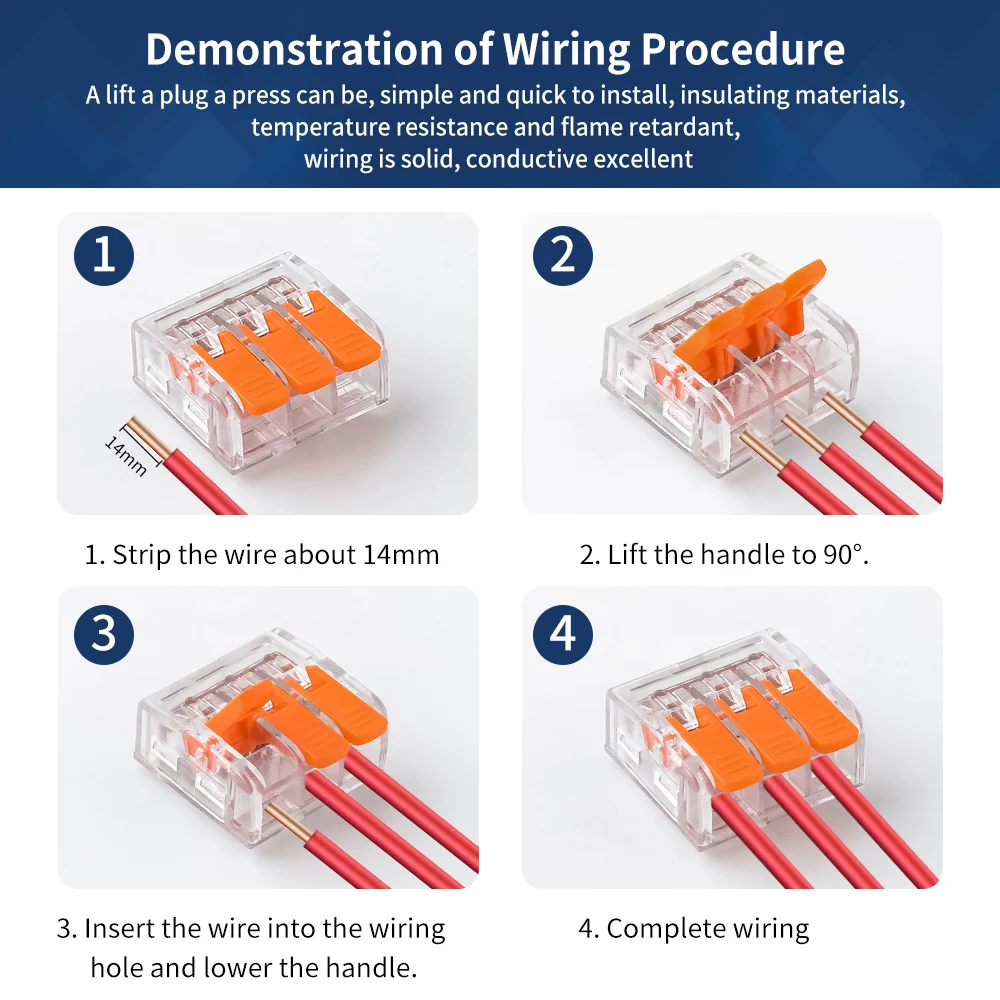35Pcs Orange Electrical Quick Lever Wire Connector CMK66 Kits Compact Splicing Terminal Block Transparent Easy For Installation