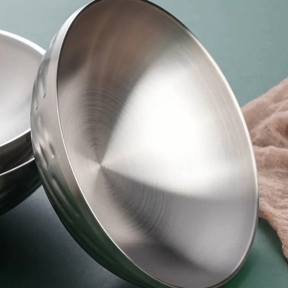 Thickened Stainless Steel Bowl High Footed Double Layer Korean Ramen Bowl Heat-insulating Drop Resistant Soup Bowl Children Use