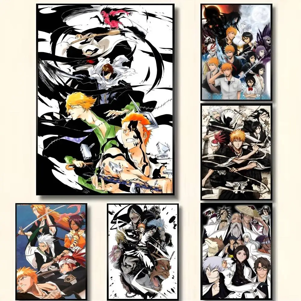 Klassische Anime BLEACH Poster Hochwertige Selbstklebende Wanddekorationen Farbige Drucke Klebende Wandkunst