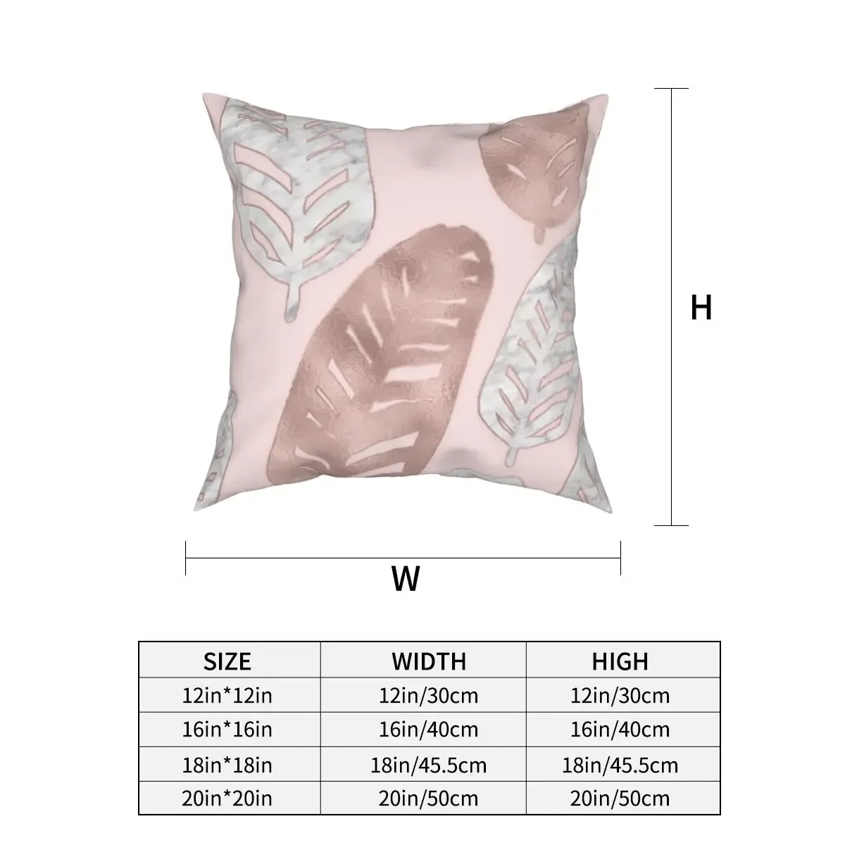 Rose Gold And Marble Feather Pattern Pillowcase Cushion Cover Decor Pink Tropical Nordic Pillow Case Cover Home Square 40*40cm