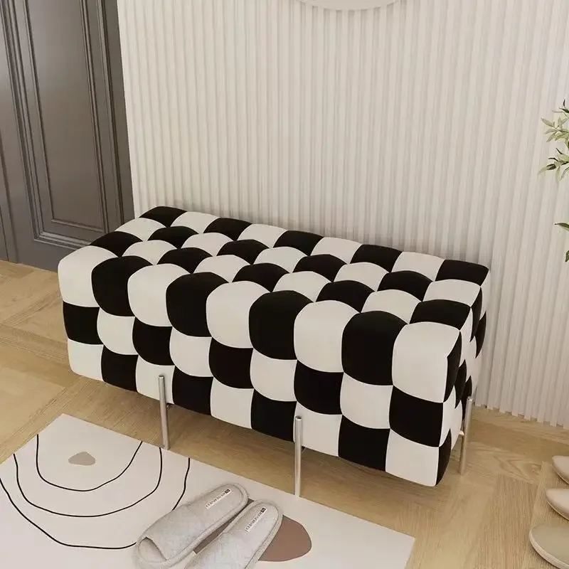 Luxury Checkerboard Bed End Stool Hallway Ottoman Furniture Fabric Sofa Stool Foot Step Stool