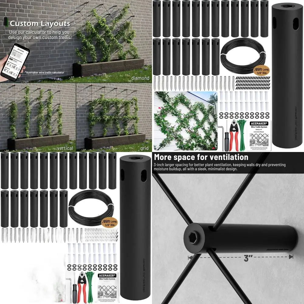 

Наружный комплект из 20 предметов черной настенной решетки из АБС-пластика с кабелем с виниловым покрытием длиной 65 футов для вьющихся растений и садовых ограждений