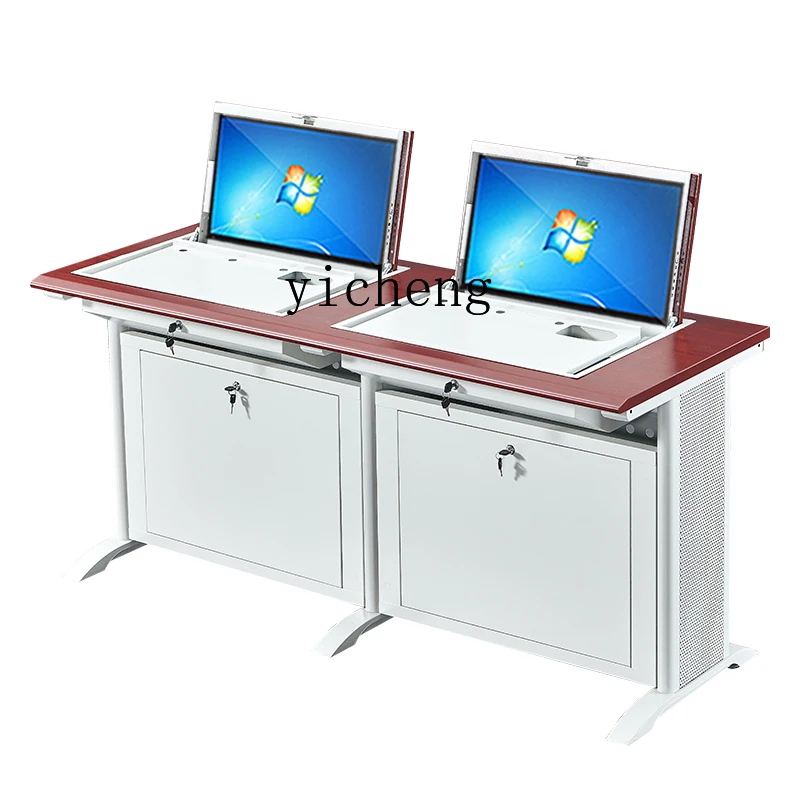 ZWS. Embedded flip computer desk Hidden table Army school Electricity classroom Machine room Student desk