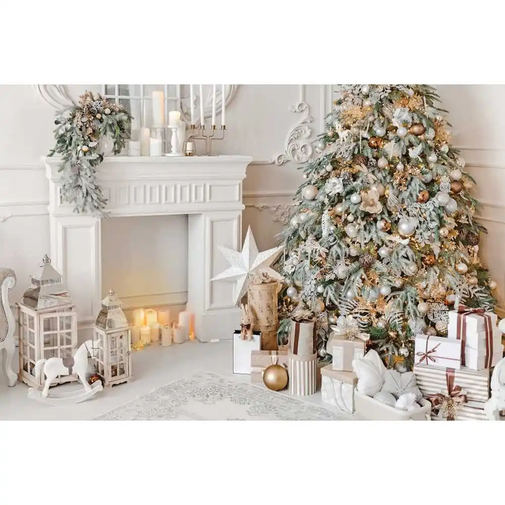 Christmas Tree Gift Photocall Backdrop Window Fireplace Baby Family Portrait Photography Backgrounds Decoration For Photo Studio