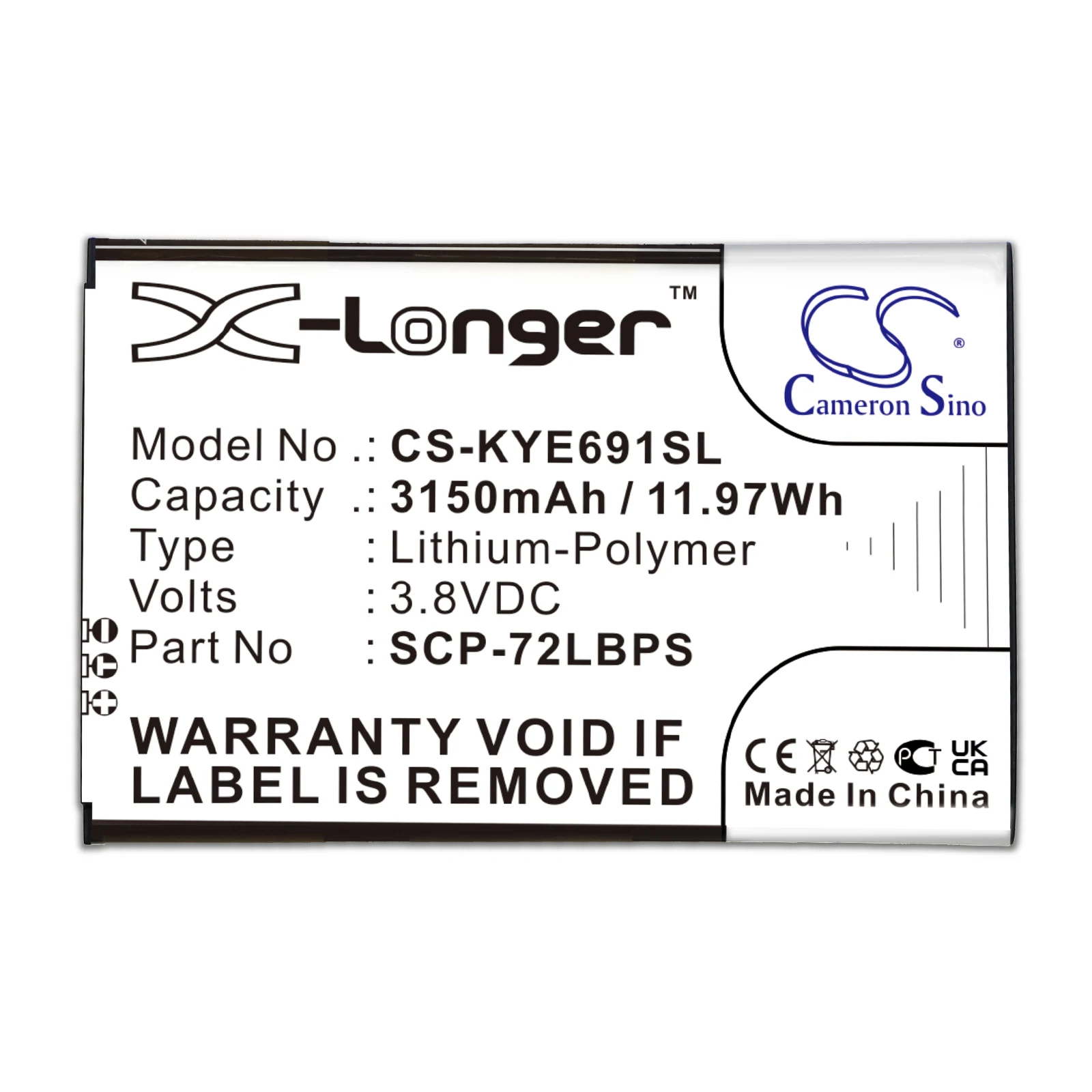 

Li-Polymer Smartphone Battery for Kyocera DuraForce Pro 2 - 3.8V, 3150mAh, Compatible with E6910 & E6920
