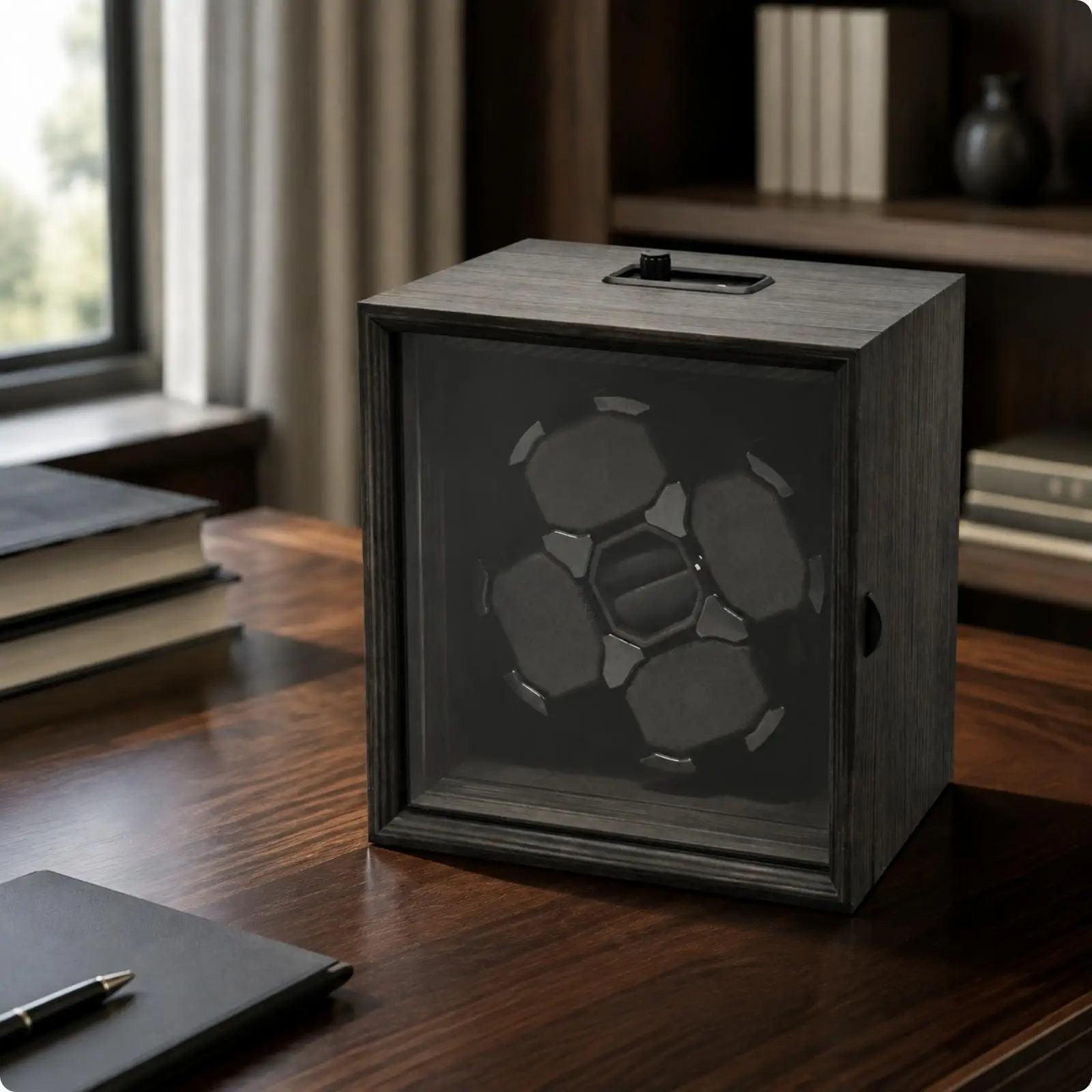 Rotating Watch Winder Display Case for Collectors with Black Wood Pattern Storage Drawer and Anti Slip Base
