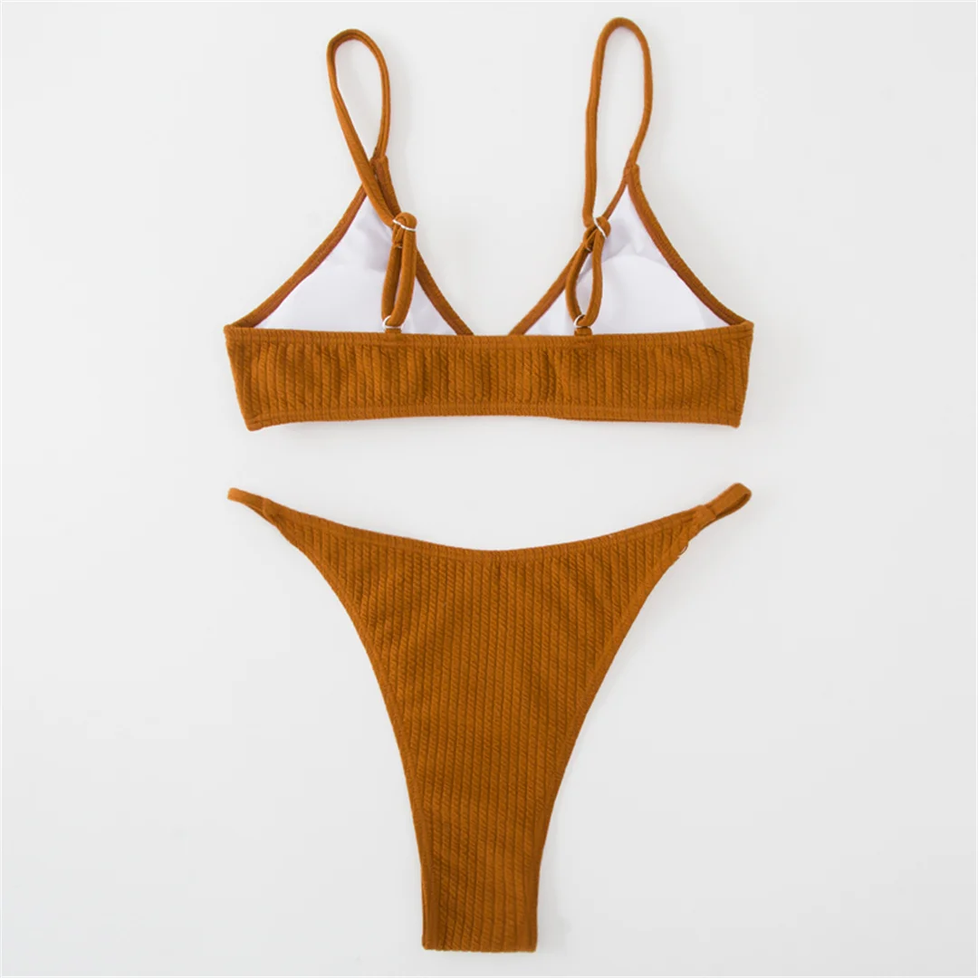 Gerippter Metallring-Bikini, zweiteiliger Damen-Badeanzug, Damen-Badebekleidung, hoch geschnittene Beine, gepolsterter Badeanzug, Badeanzug, Schwimmkleidung V7120 – Detail 36