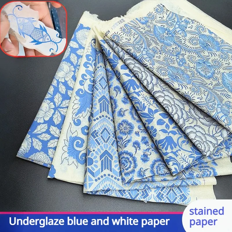 2 Ceramic Flower Paper Under Glaze Color Blue and White Sticker High Temperature Fired Hand-Diy Crockery Print Pottery Material