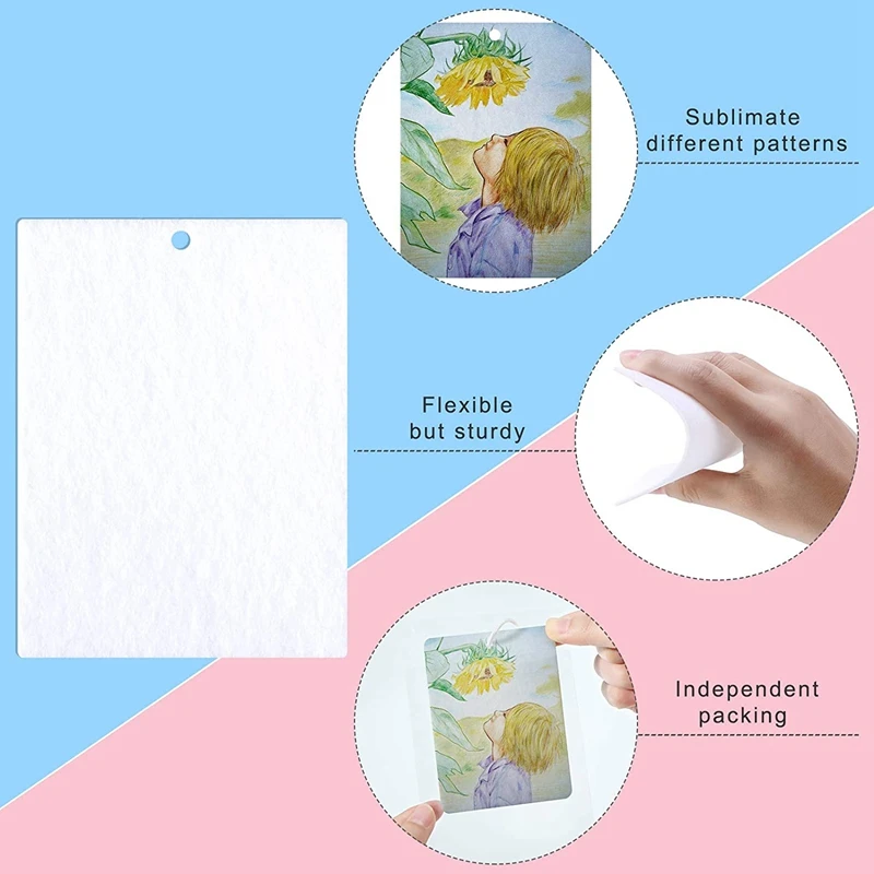 100 PCS Sublimation Car Air Freshener Sheets Car Scented Hanging Sheets Felt DIY Rectangle Fragrant Sheets