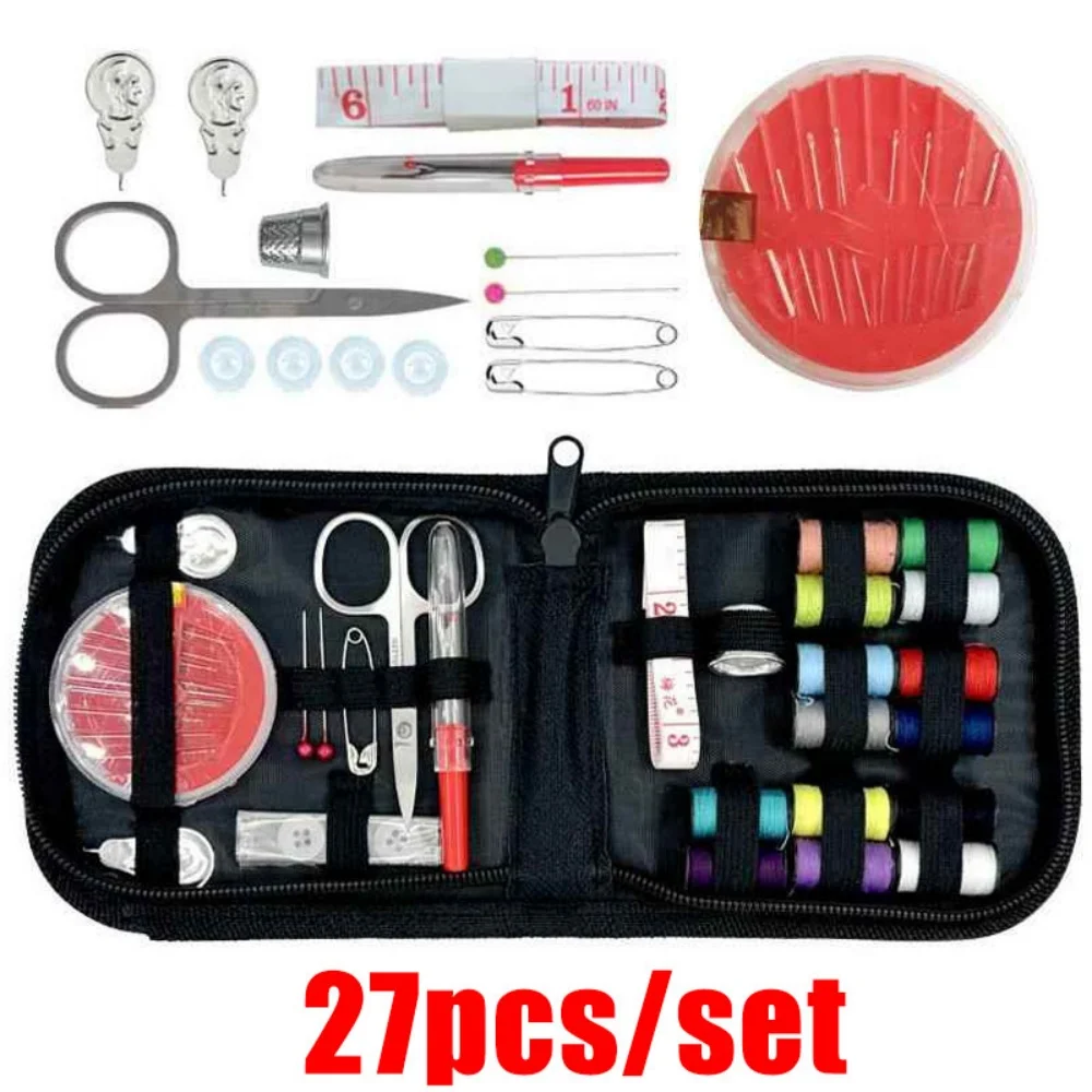 172/27pcs/set Sewing Kit with Threads Needles Scissors Tape Measure Buttons Storage Bag Portable Travel Sewing Box Tools image 2