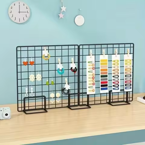 Grid Art and Photo Racks, Modern Metal Display Brackets for Grid Panels, Desktop Stands, and Jewelry Booth Racks