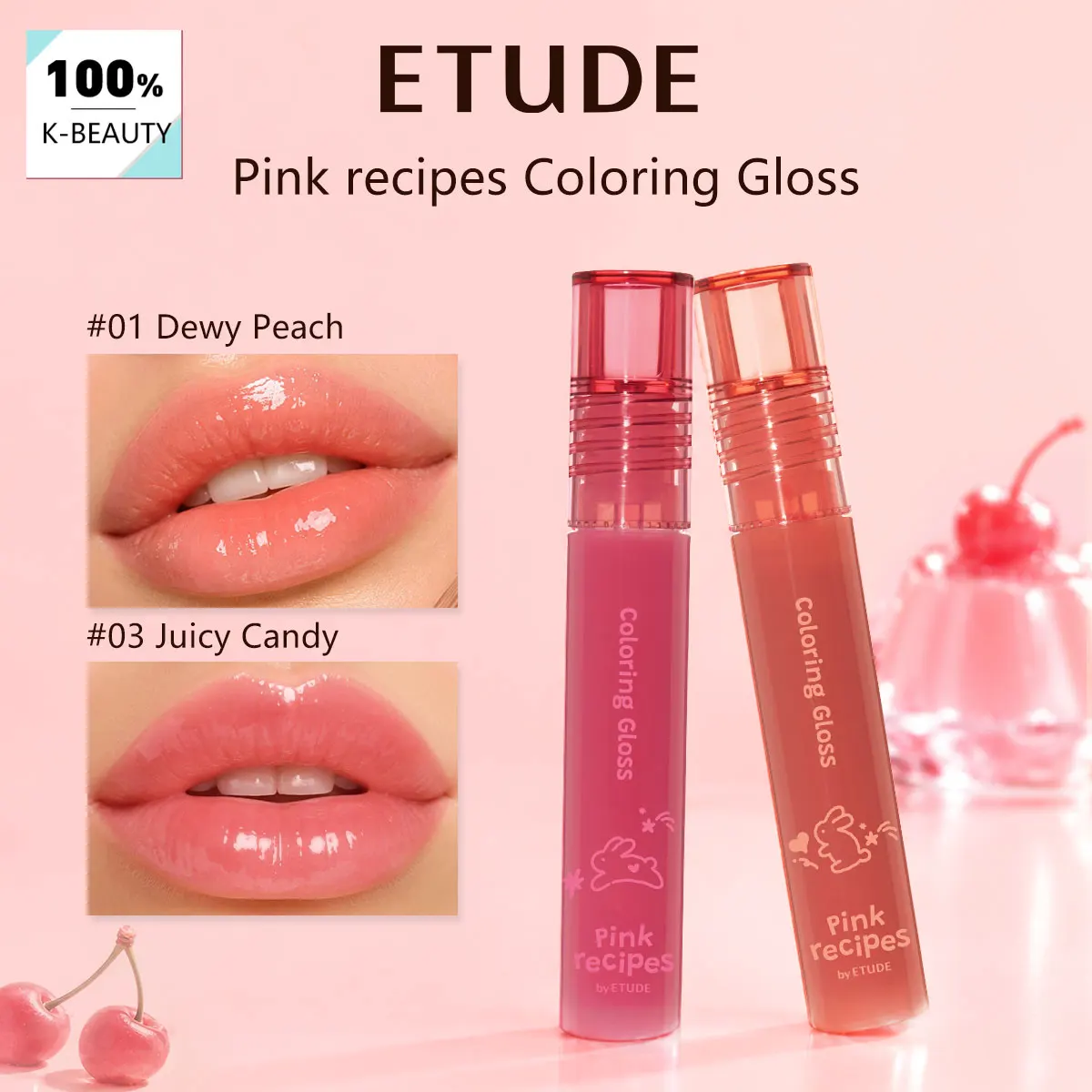 ETUDE Pink Recipes Coloring Gloss,Sheer Buildable Color Layer,Smooth Gliding Application Feel,Korean Cosmetic,Korean Makeup