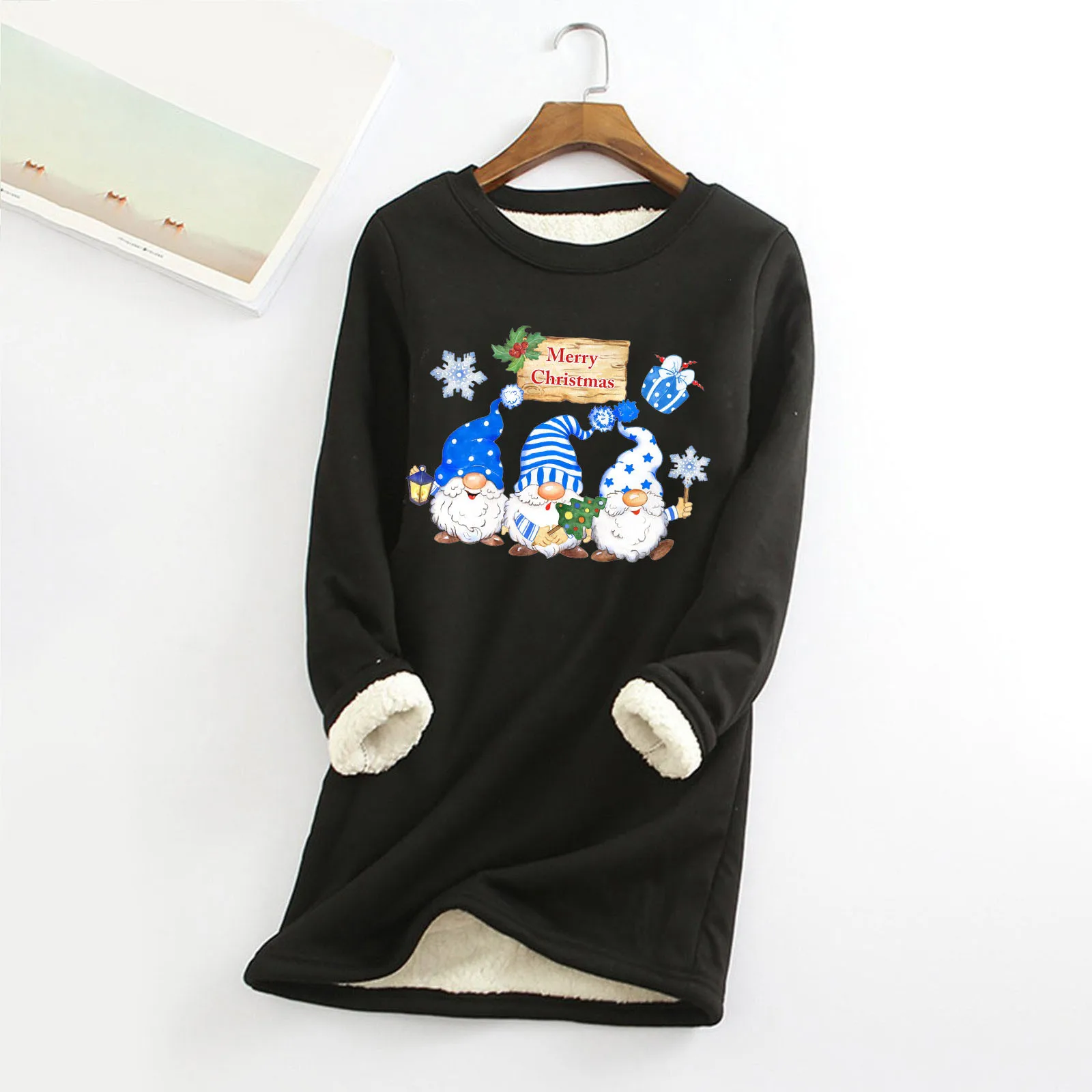 Plus Size Women\'s Clothing Korean Fashion Christmas Jumper Halloween Soft Warm Hoodies Gnome Print Hoodless Sweatshirt 2024