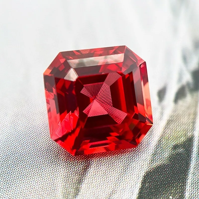 Neuer Laborgezüchteter Saphir im Asscher-Schliff, Sonnenuntergang-Rot, DIY-Anhänger, Schmuckherstellung, Hauptmaterialien, Wählbar mit Zertifikat – Detail 2