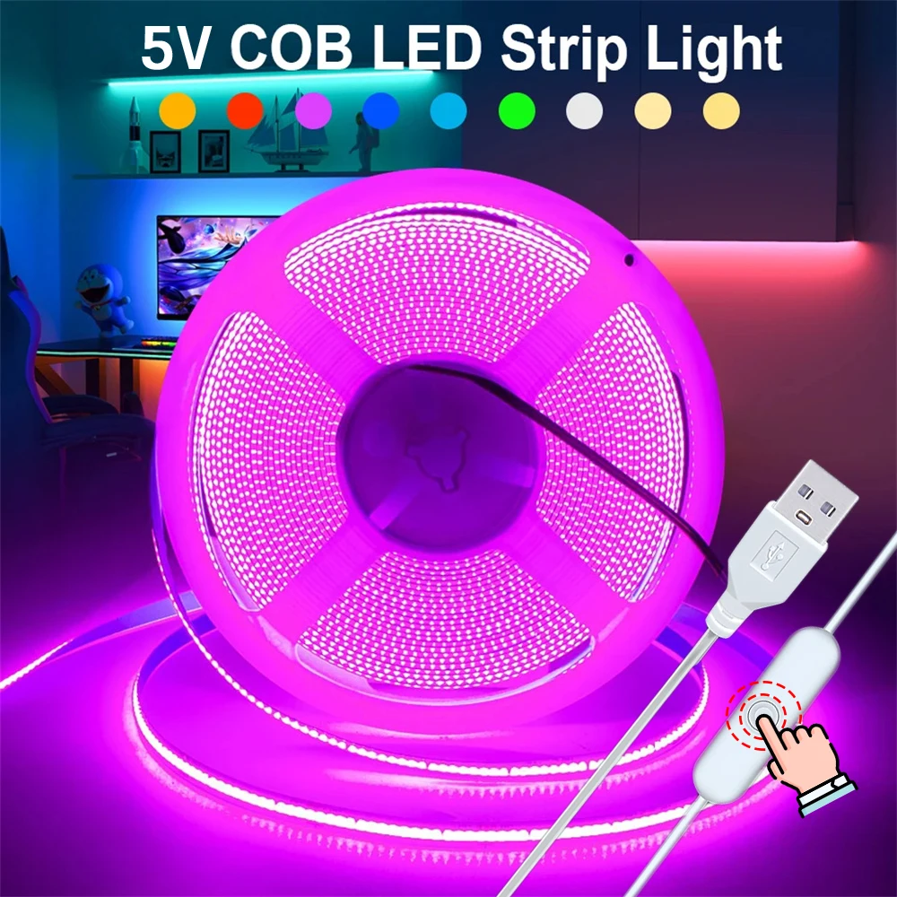 5V USB COB LED Strip, Flexible Ribbon Light with Uniform Glow for Bedroom, Living Room, TV & Cabinet Decor