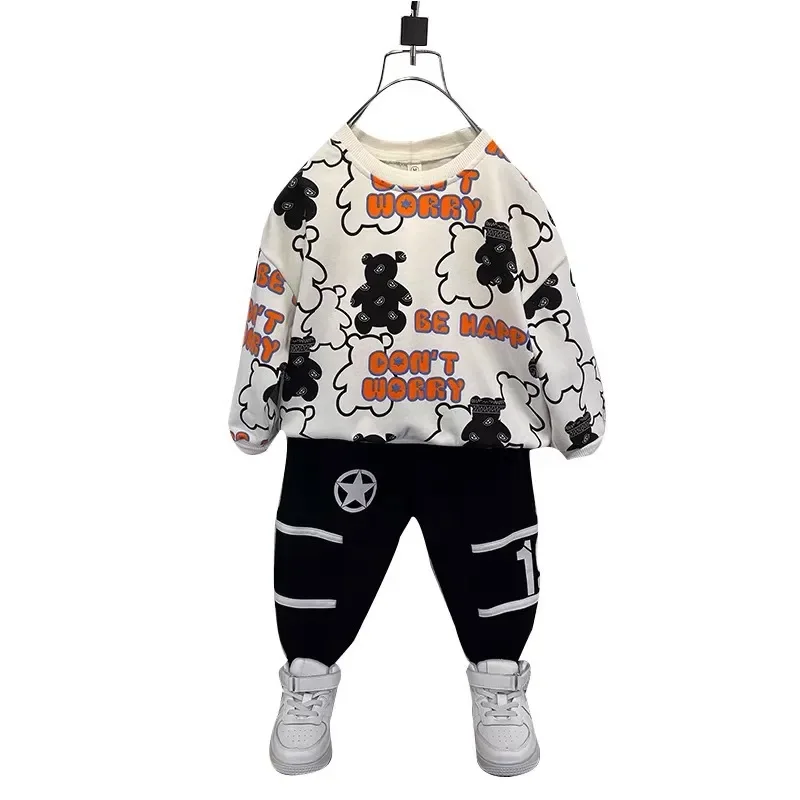 Spring Autumn Kids Bear Pattern Clothes Sets 2-14Y Kids 2pcs Winter Children's Pullover+pants Children Letter Sweater Suits image 6