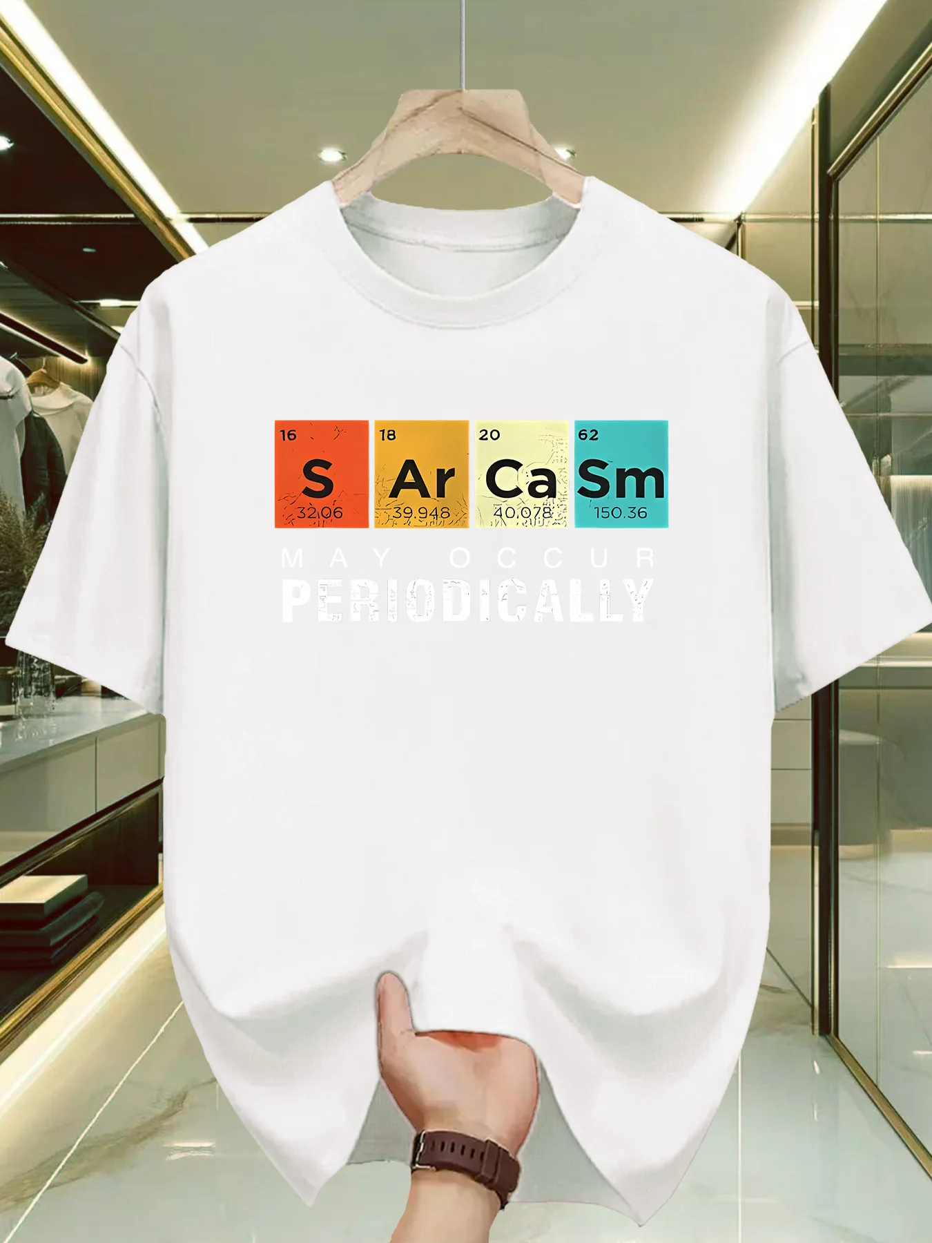 Men's Scientific Humor Periodic Table Pattern T-shirt. Four-season Comfortable Round-neck Shirt with 