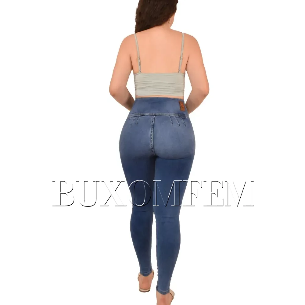 Blauwe Sexy Hoge Taille Elastische Slanke Jeans Damesoverslag Heupen Casual Broek Voor Dagelijks En Dagelijks Hoge Taille Broek