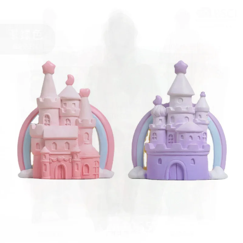 

Girls Dream Castle Desktop Ornament Pink/Purple Resin Castle Princess Birthday Cake Topper Room Decor European Style Landscaping