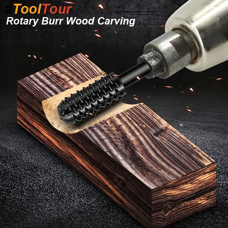 Wood Carving Rasp Drill Bits 1/4 Shank Rotary Files Woodworking Burrs Grinding Tool Cutting Engraving Deburring Shaping Grooving